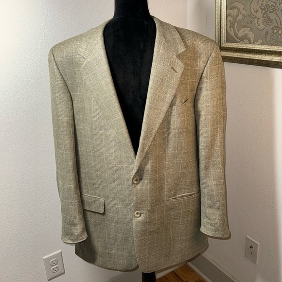 Nordstrom Classics Canvas Tailoring wool / silk blend tan plaid sports coat 44T - Picture 1 of 11